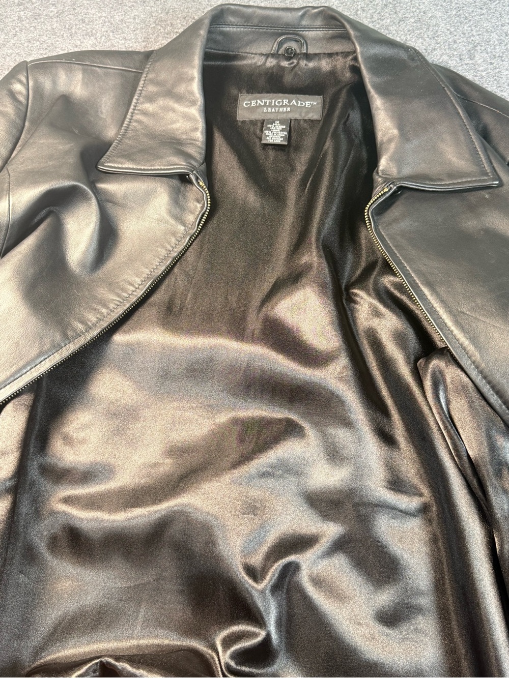 Centigrade Black Genuine Leather Zip Car Coat Women’s Plus Size 1X Y2K Classic - Picture 6 of 12